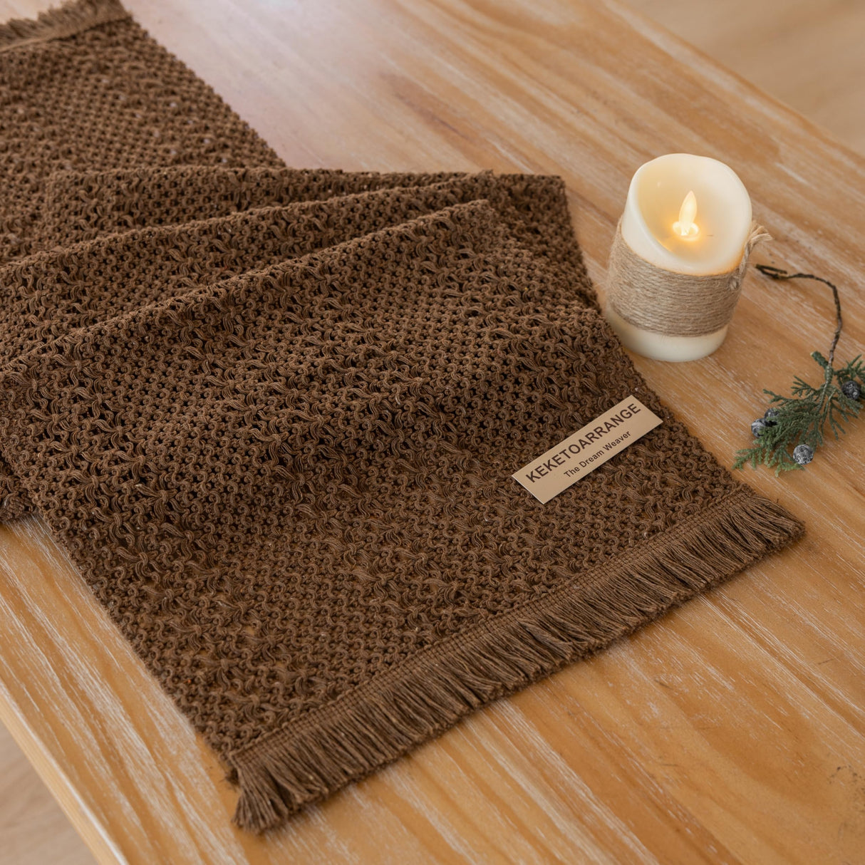 Keketoarrange Boho Brown Table Runner for Home Decor 12x72 Inches Farmhouse Macrame Burlap Jute Rustic Dining Kitchen Centerpiece Bohemian Decor French Country Baby Bridal Shower Decorations Keketoarrange
