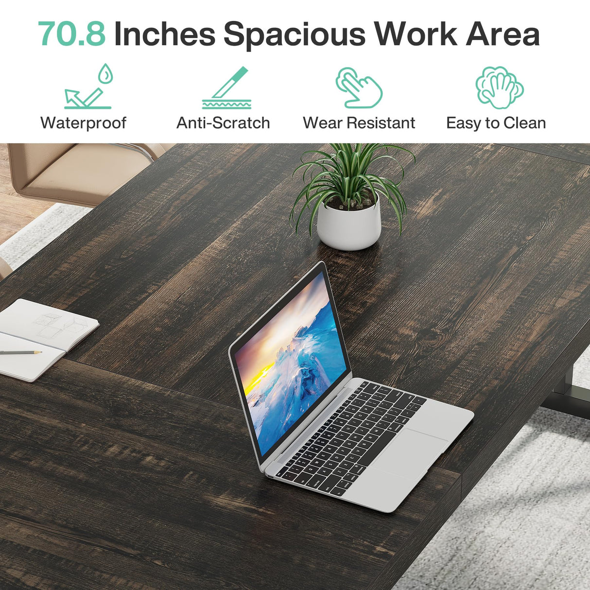 Tribesigns 70.8-Inch Executive Desk, Large Computer Office Desk Workstation, Modern Simple Style Laptop Desk Study Writing Table Business Furniture for Home Office (Black Oak, 70.8 Inch) Tribesigns