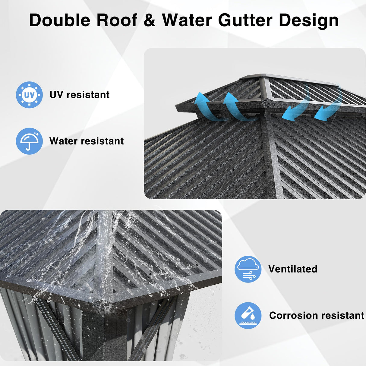 Airwire 10x12 FT Gazebo Hardtop Gazebo Aluminum Pergola with Aluminum Frame, Double Galvanized Steel Roof, Curtains and Netting Included Outdoor Gazebos Canopy for Patio, Backyard, Deck, Lawn,Grey AirWire