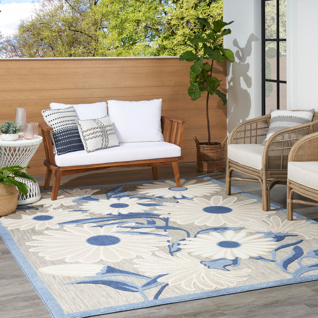 Nourison Home Aloha 108x144 Contemporary Fabric Rug in Blue/Gray Finish Nourison
