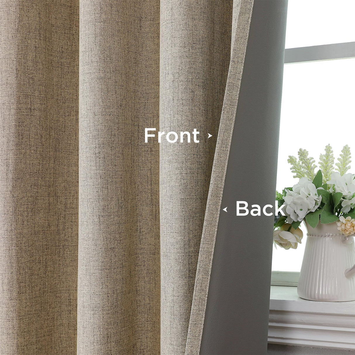 CUCRAF 100% Blackout Window Curtains 84 inches Long 2 Panels Set, Faux Linen Look Thermal Insulated Grommet Drapes, Room Darkening Curtain for Bedroom Living Room(W52 x L84 Inch, Light Khaki) CUCRAF