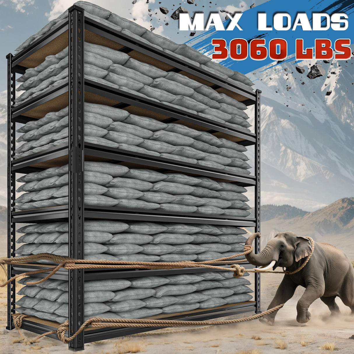 DurayLoly 55" W Storage Shelves, 3060LBS Garage Shelving Heavy Duty, 6-Tier Heavy Duty Shelving, Adjustable Metal Shelving Unit for Garage, Warehouse, Pantry, Kitchen, 55" W × 24" D × 84" H, Black DurayLoly