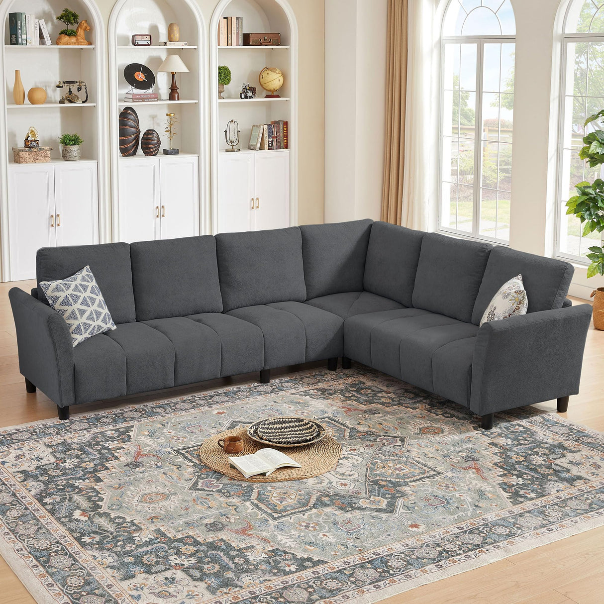 Jarenie 102" Convertible Sectional Sofa Couch, L Shaped Couch with Back Cushions, Modern Upholstered 6-Seat Reversible Sofa Set for Living Room, Apartment, Office, Dark Grey Jarenie