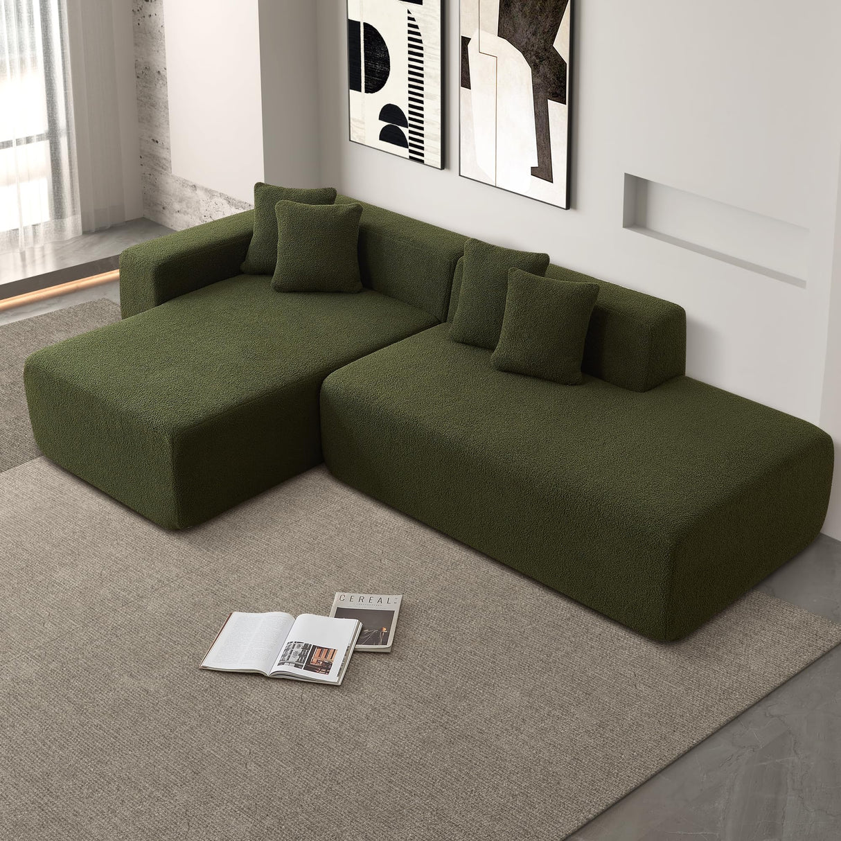 BAMOOLI 105'' Modular Sectional Couch, Modern L-Shape Sectional Sofa with Chaise Lounge, Comfy Lambswool Fabric Corner Sofa Couch, Upholstered 4 Seater Couch for Living Room, Bedroom, Apartment, Beige BAMOOLI