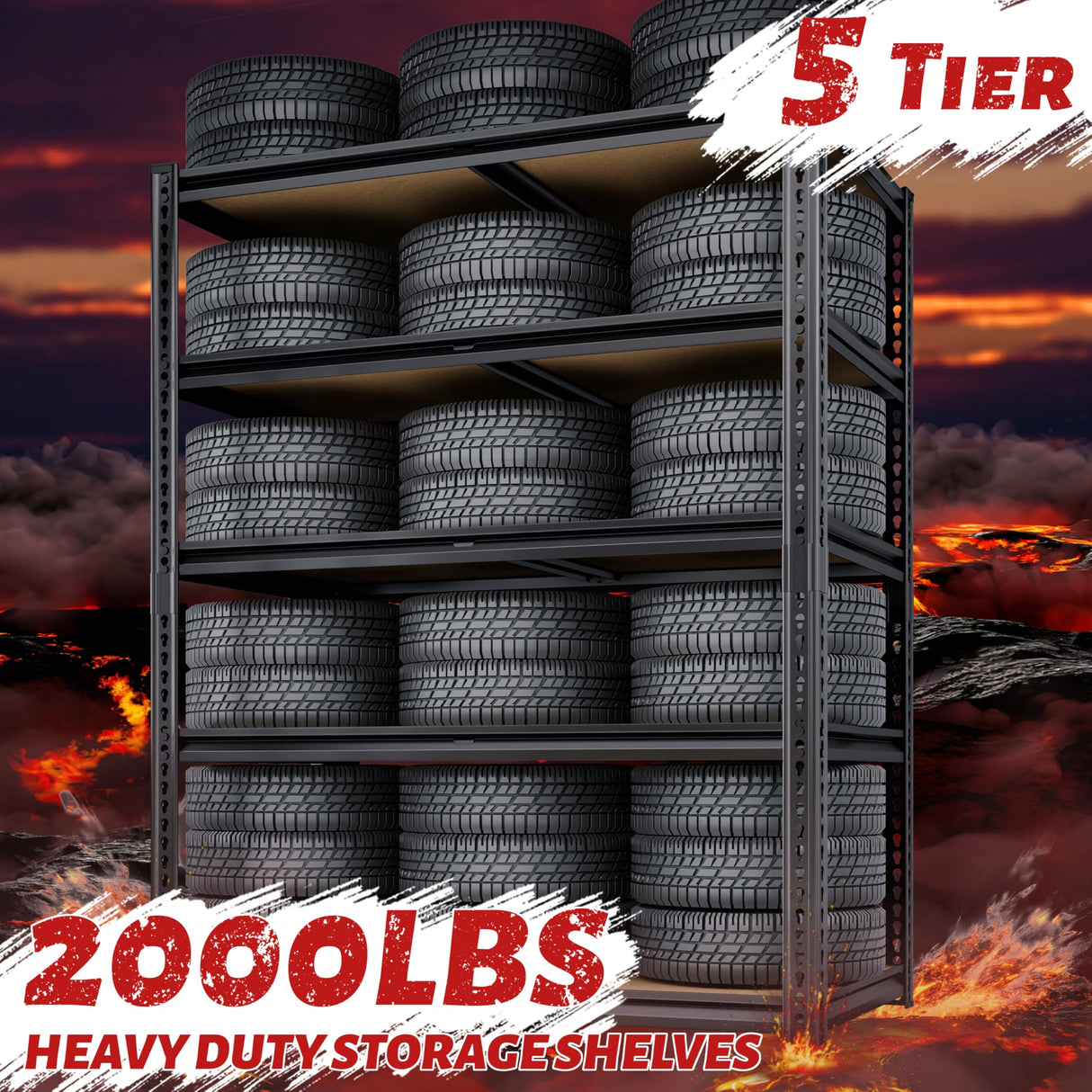 72"H Storage Shelves Heavy Duty, 2000LBS Garage Shelving, 5 Tier Metal Shelving Unit Adjustable Garage Shelves Utility Rack Shelf for Storage Warehouse Pantry Closet,35.6" W × 16" D × 72" H, Black CypBed