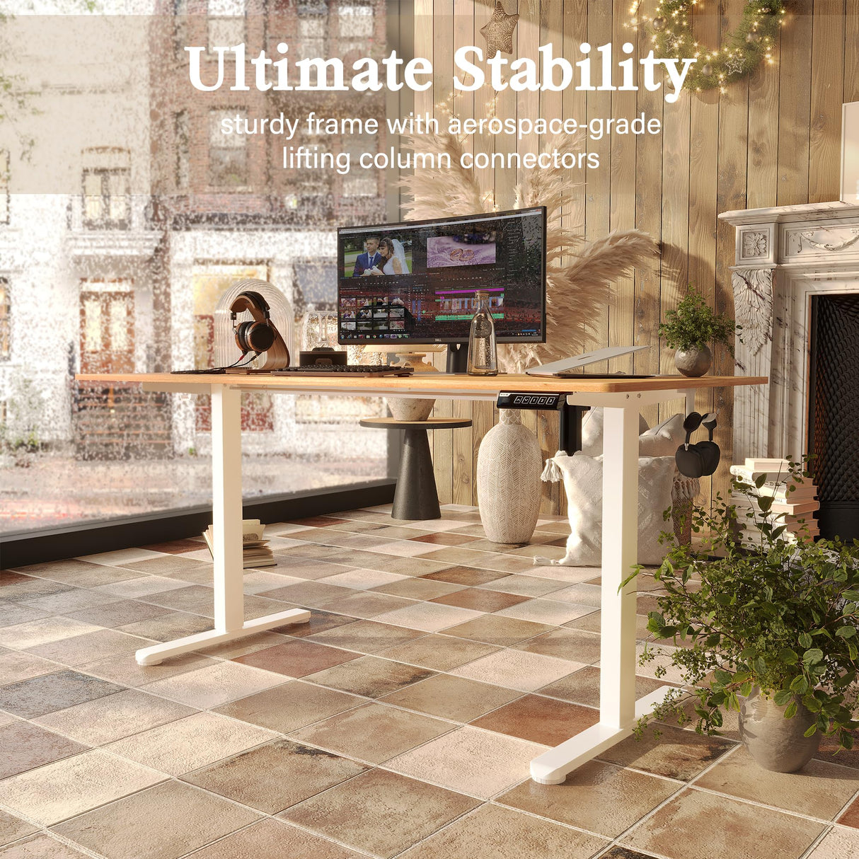 Monomi Electric Standing Desk, 63 x 28 inches Height Adjustable Desk, Ergonomic Home Office Sit Stand Up Desk with Memory Preset Controller (Natural Top/White Frame) Monomi