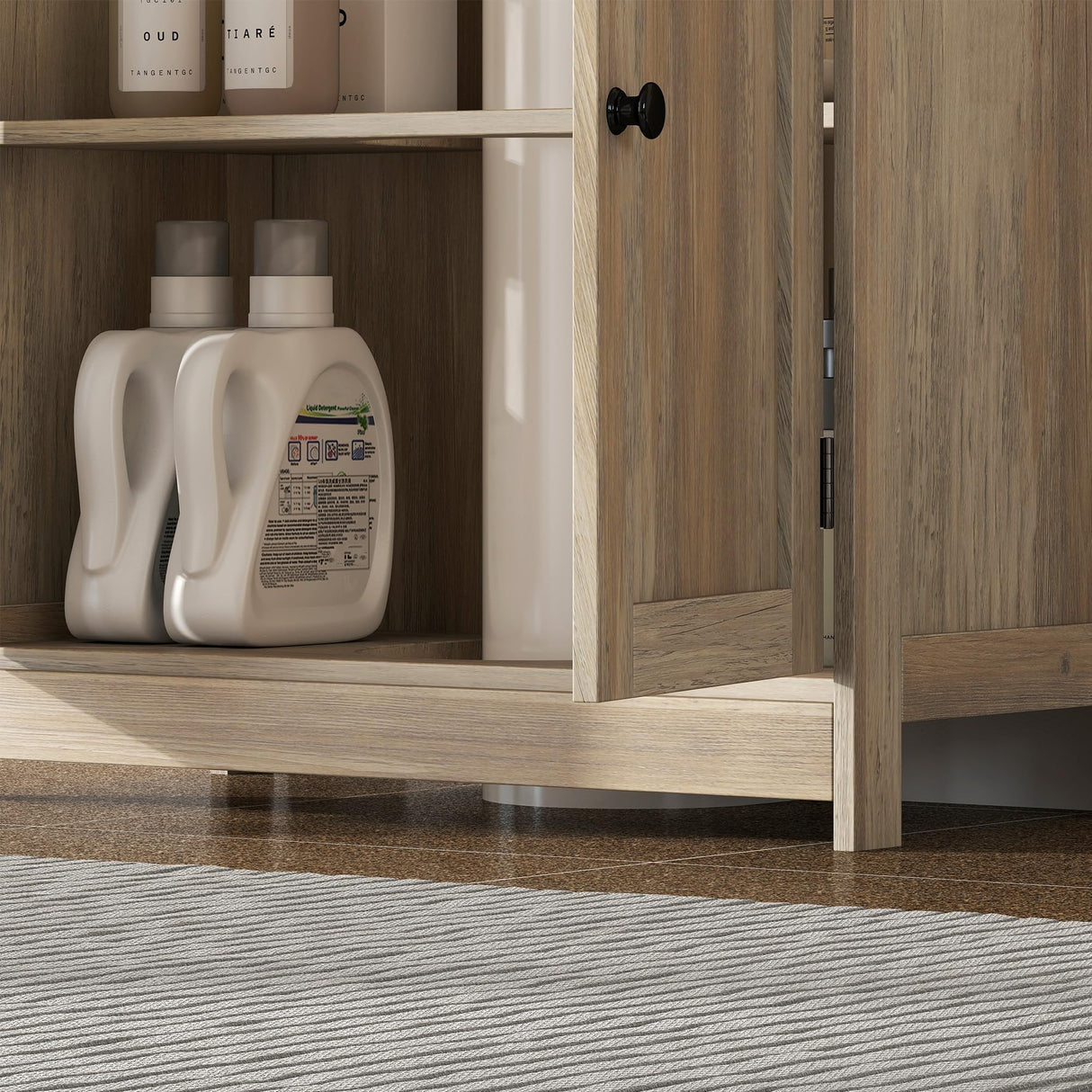 HOMCOM Under Sink Bathroom Cabinet, Pedestal Sink Storage Cabinet with 2 Doors, Shelf and U-Shape, Weathered Gray Oak HOMCOM