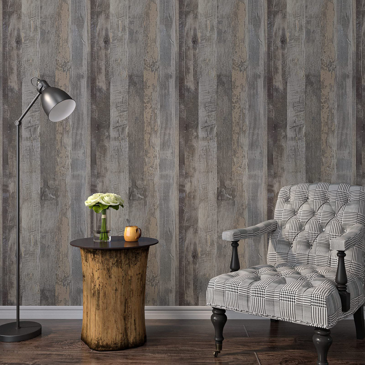 VaryPaper 32''x118'' Large Size Distressed Wood Peel and Stick Wallpaper Shiplap Wood Grain Contact Paper for Countertops Waterproof Self Adhesive Wood Panel Wallpaper for Bedroom Bathroom Accent Wall VaryPaper