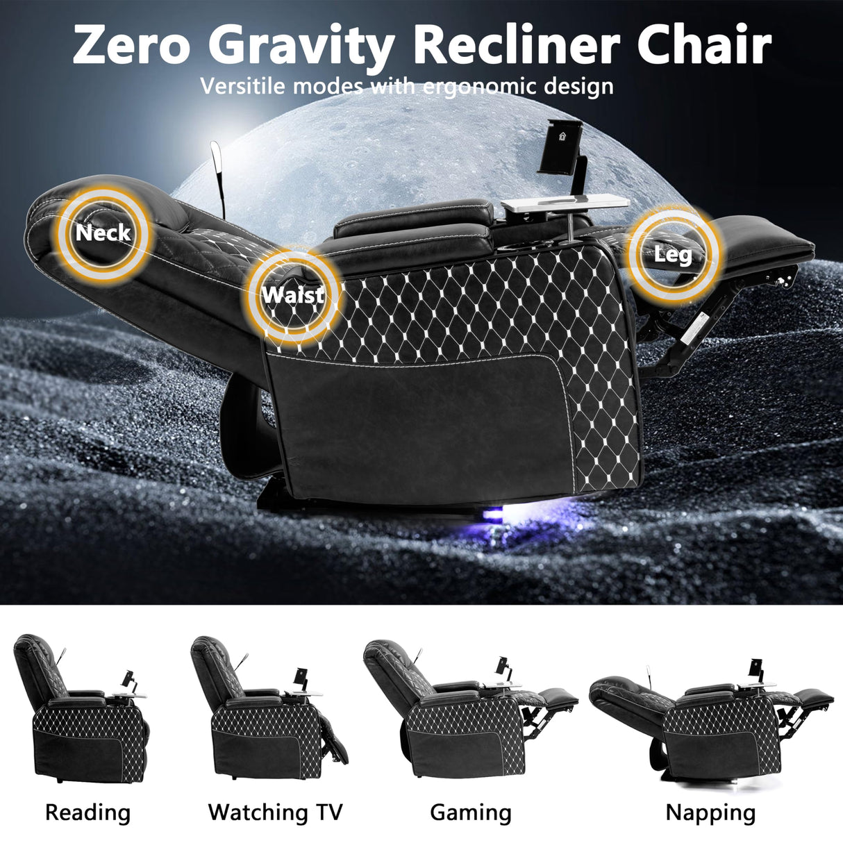 JIKFRIMA Power Zero Gravity Recliner Chair for Adults Breathable Leather Electric Recliners Adjustable Home Theater Seating with Smart Cup Holders, USB Ports, Hidden Arm Storage, Tray Table JIKFRIMA