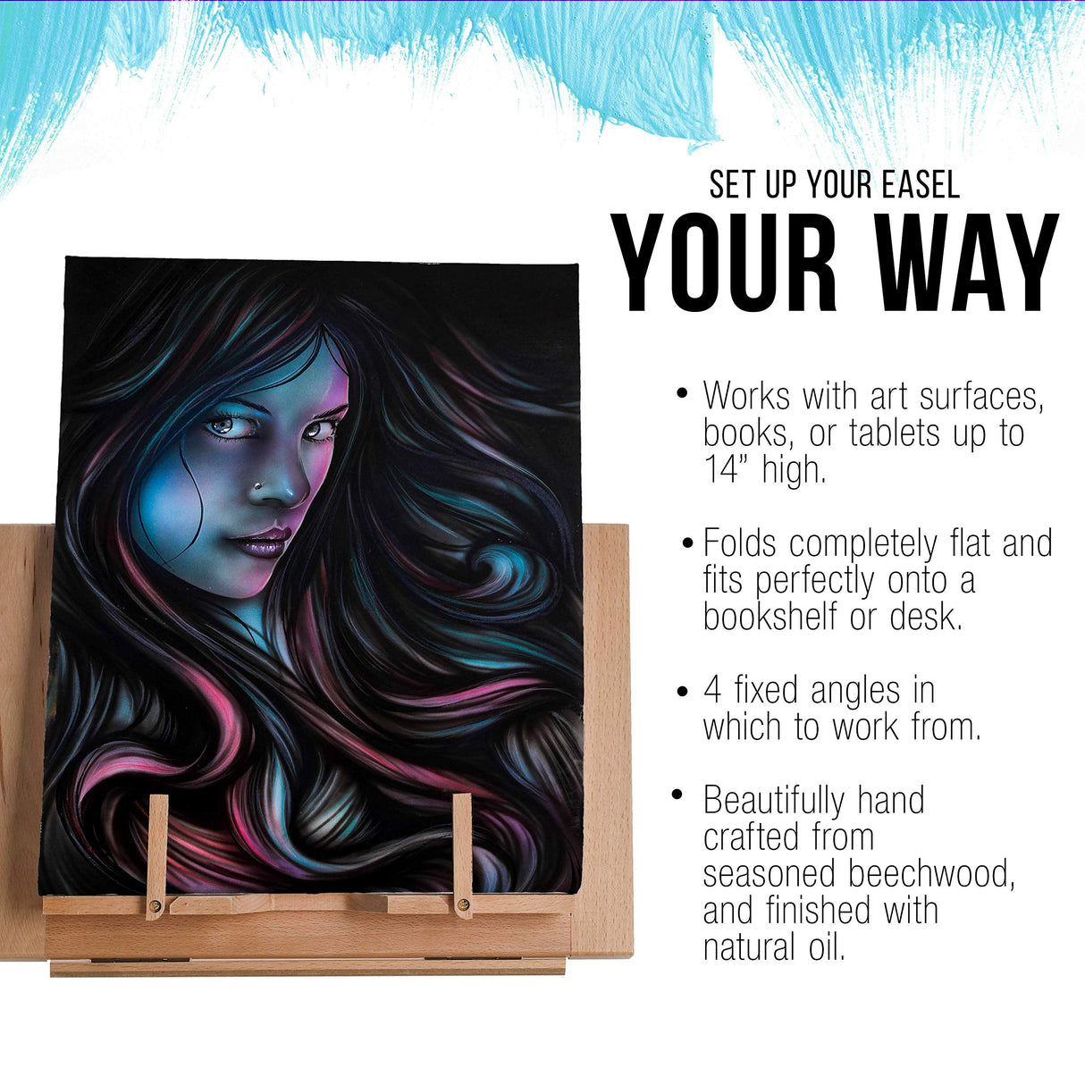 U.S. Art Supply Large Wooden Table Easel - Adjustable Incline, 2 Page Holders - Functions as Wooden Cookbook Stand, Kitchen Countertop Recipe Rack, Tablet Rest & Cook Book Holder for Kitchen Counter U.S. Art Supply