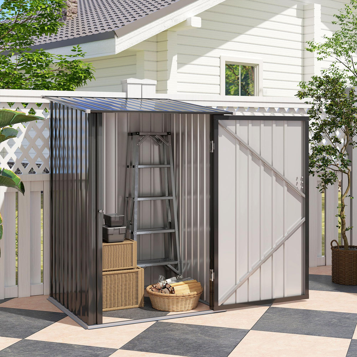 Outsunny 3.3' x 3.4' Outdoor Storage Shed, Metal Garden Tool House with Sloping Roof and Lockable Door for Backyard, Bike, Patio, Garage, Lawn, Gray Outsunny