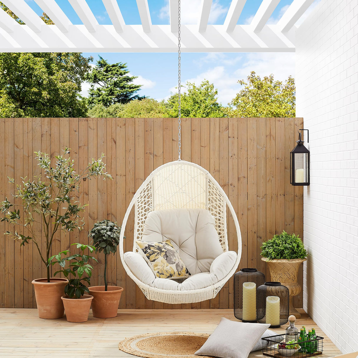 Ulax Furniture Hanging Egg Chair, Tear DropChair with Beige Cushion (Without Stand) Ulax furniture