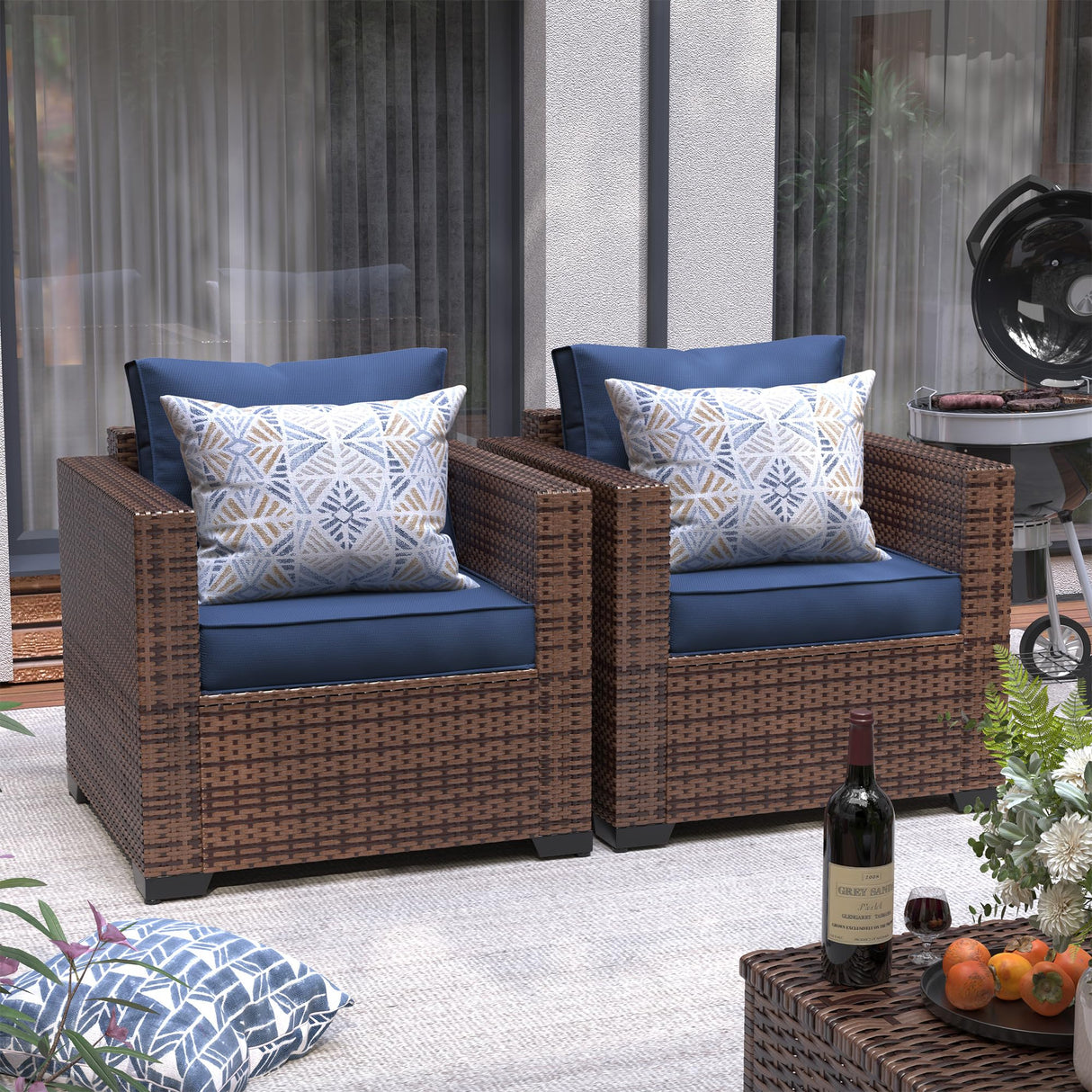 UDPATIO Patio Wicker Single Sofa, Outdoor Rattan Sectional Couch Furniture All Weather Armchair Additional Chair for Furniture Set w/Non-Slip Cushion Deep Seating High Back UDPATIO
