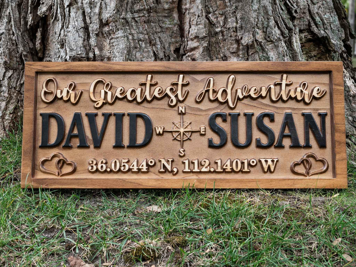 Personalized Wedding Compass Gift for Couple | Bridal Shower Gift Destination Wedding Name Sign Coordinates Engagement Gift Wood Anniversary 3D Woodworker
