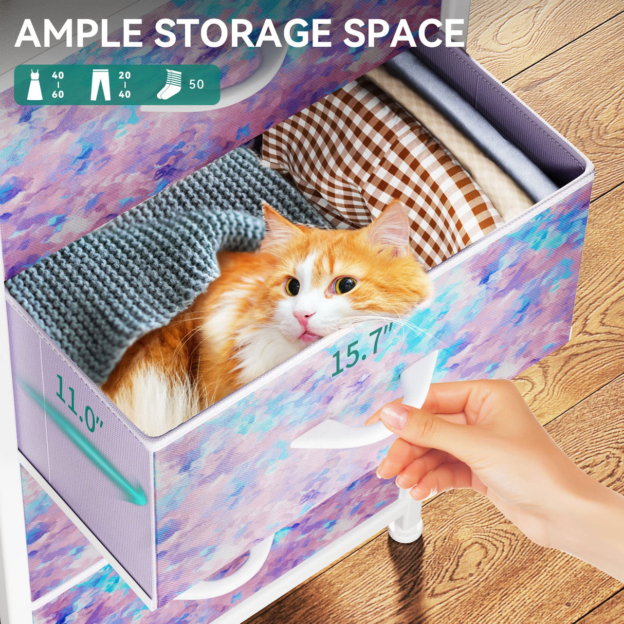 YITAHOME Purple Dresser with 4 Drawers - Storage Tower Unit, Kids Dresser for Bedroom, Living Room, Closets - Sturdy Steel Frame, Wooden Top & Easy Pull Fabric Bins YITAHOME