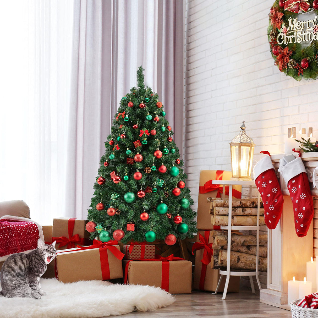 Yaheetech 4.5ft Premium Spruce Hinged Artificial Full Christmas Tree with 320 Branch Tips Holiday Xmas Tree with Metal Hinges and Foldable Base for Home Party Office Decoration Yaheetech