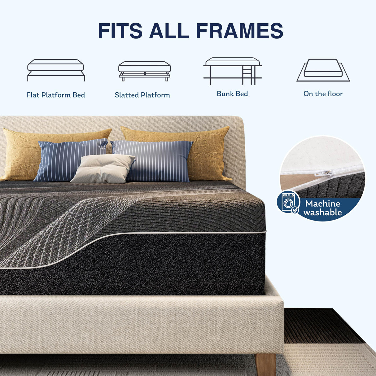 CH CHARME HOUSE Bamboo-Charcoal Queen Memory Foam Mattress 14 Inch, with Liquid Gel for Cooling Sleep and Pressure Relief, Bed in a Box, Made in USA CertiPUR-US Certified, 60'x80'x14', Black CH CHARME HOUSE