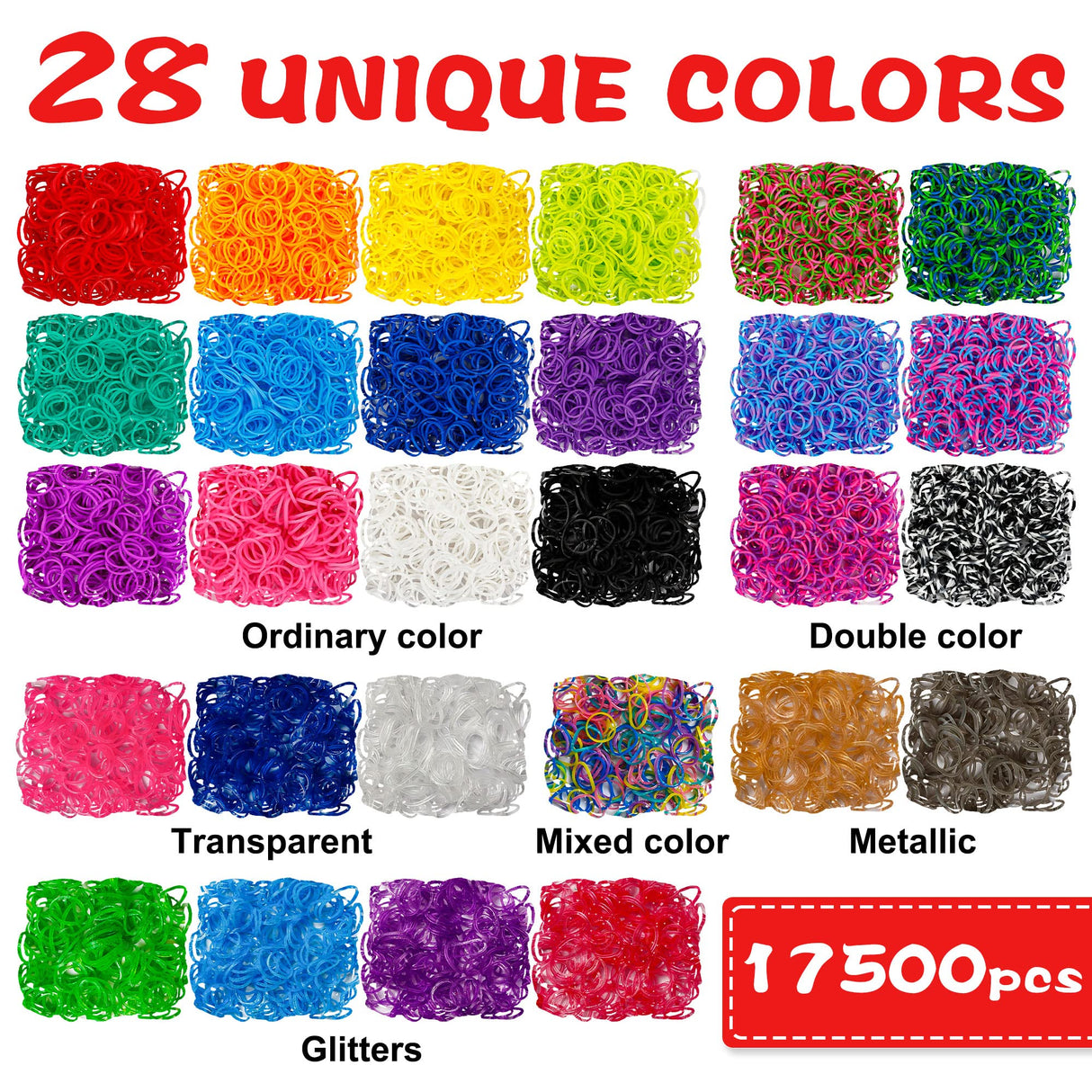 INSCRAFT 17500+ Rubber Loom Bands with 3 Layer Container, 28 Colors, 600 S-Clips, 352 Beads, 40 Cartoon Pendant, Bracelet Making Refill Kit for Kids INSCRAFT