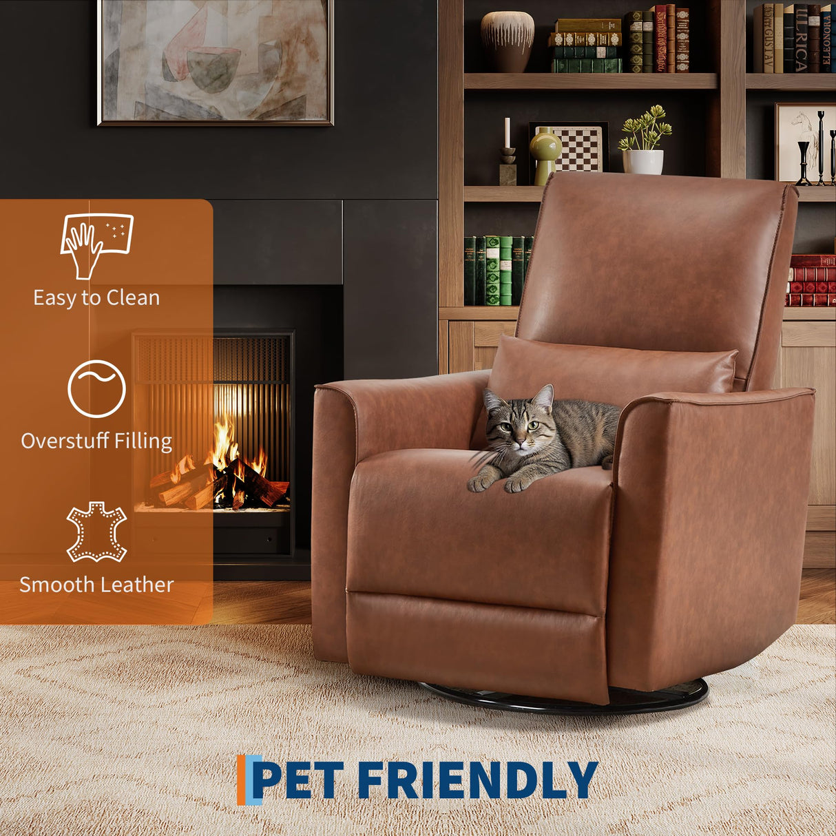 IDEALHOUSE Swivel Rocking Nursery Recliner Chair Rocker Recliner Glider Deep Seat PU Leather Sofa Chair with high Backrest for Nursery, Living Room, Bedroom & Home Movie Theater (Chocolate) IDEALHOUSE