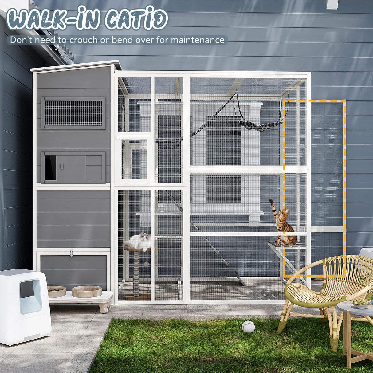 Catio Outdoor Cat Enclosure,4 Tiers Large Enclosures for Mulitiple Cats Walk in Cat Patio with Waterproof Roof, 74" Outdoor Catios with Hanging Hammock (Grey, 74”) QUYZE