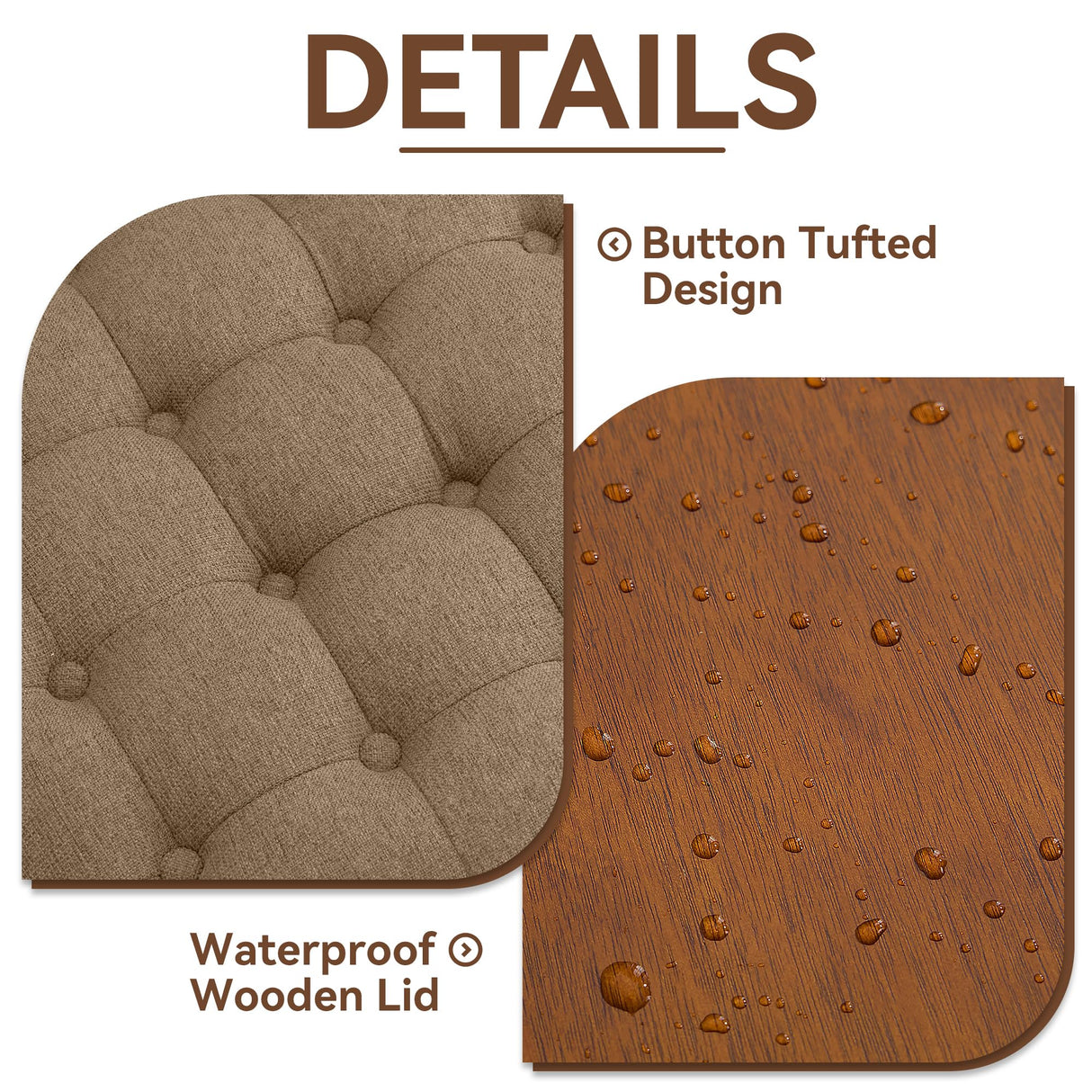 WUTUTUEE 30Inch Round Storage Ottoman with Tray, Modern Tufted Fabric Circle Coffee Table with Storage, Upholstered Ottoman with Removable Top for Living Room, Bedroom, Brown WUTUTUEE