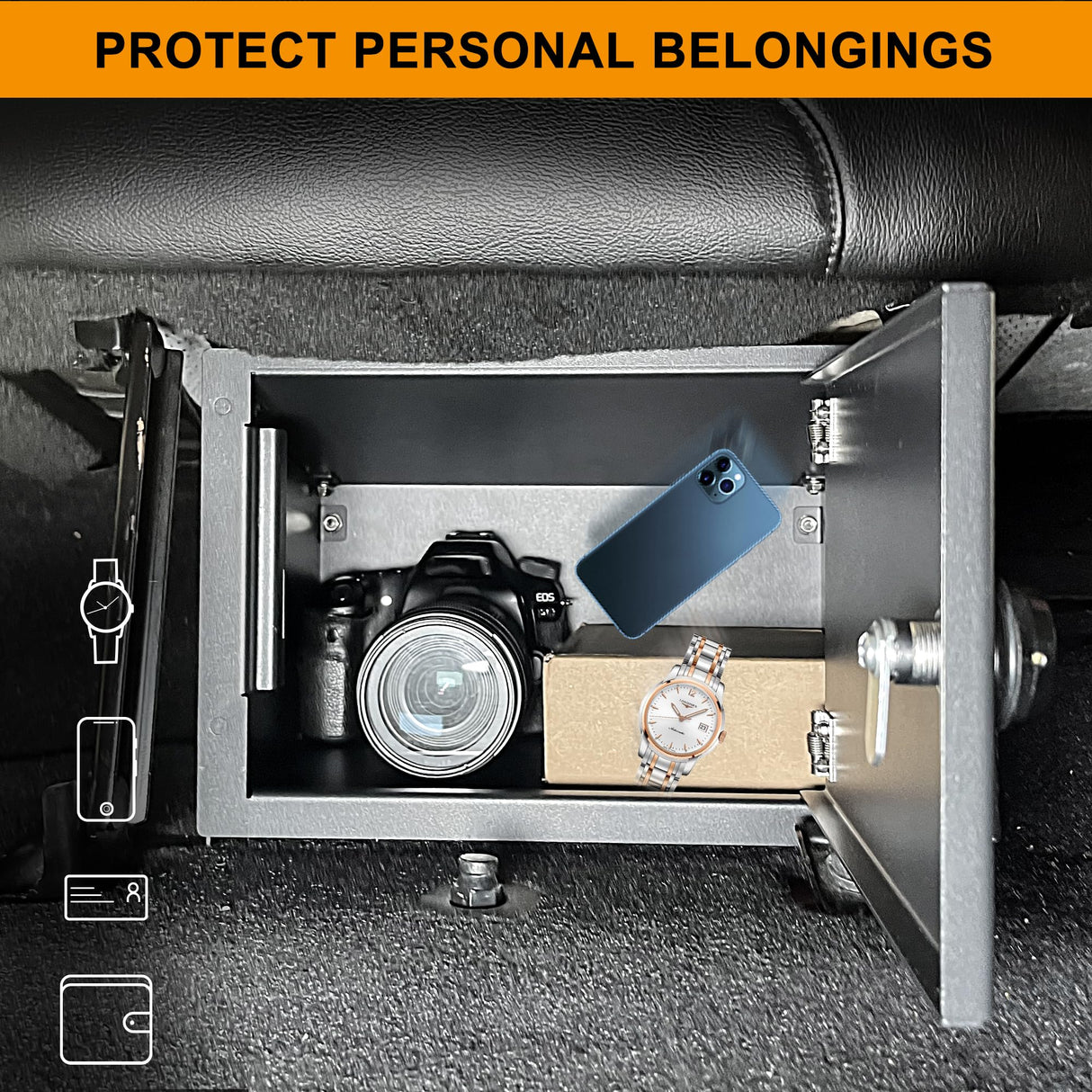 BESTAOO Under Seat Storage Lock Box Gun Safe Security Locking Organizer Compatible with 2018-2025 Jeep Wrangler JL 4 Door 4XE Interior Accessories Passenger Side Rear Underseat Storage Tray, Black BESTAOO