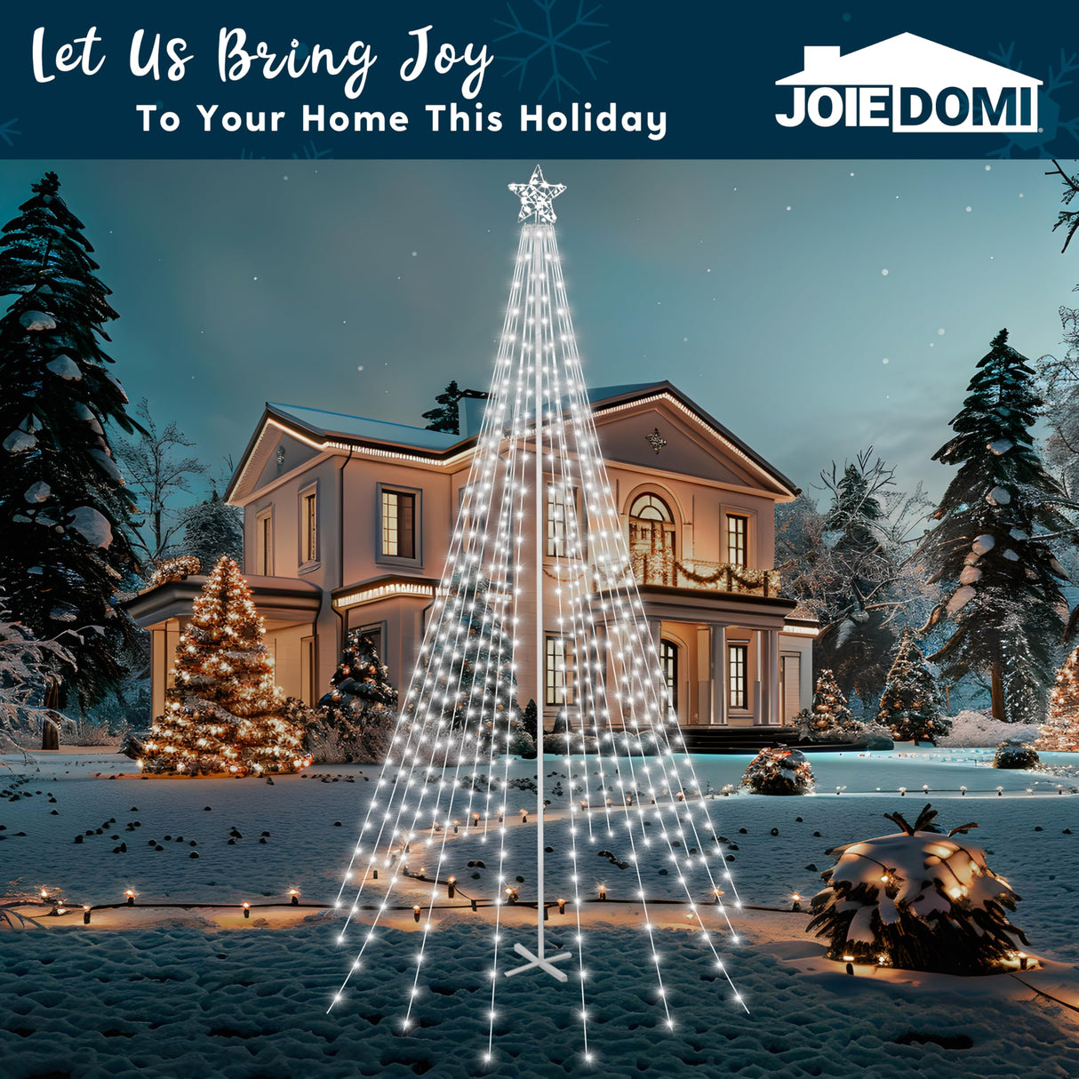 JOIEDOMI 10 ft Cone Tree Yard Light Decorations, 560 LED Cool White Lights with Metal Stakes for Indoor Outdoor Garden Holiday Décor, Christmas Eve Night Décor Joiedomi