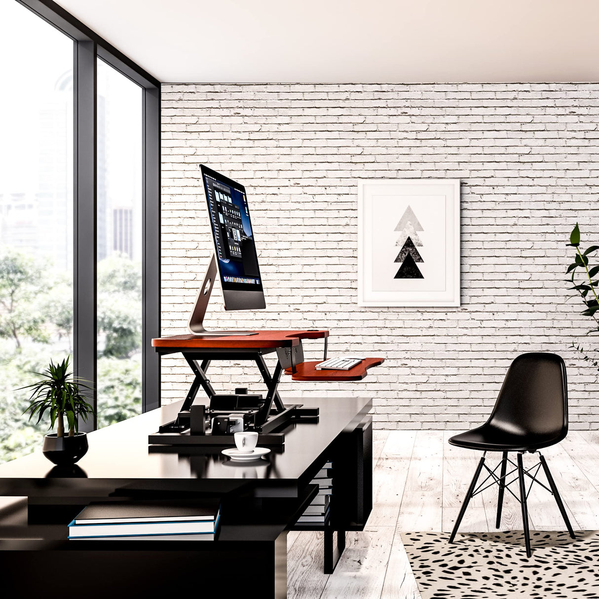 VERSADESK® PowerPro 40” x 24” Standing Desk Converter | 7.75” - 23.5” Electric Height Adjustable Sit to Stand Desk Riser w/Keyboard Tray & USB Hub - Ergonomic Workstation for Home & Office, Cherry VERSADESK