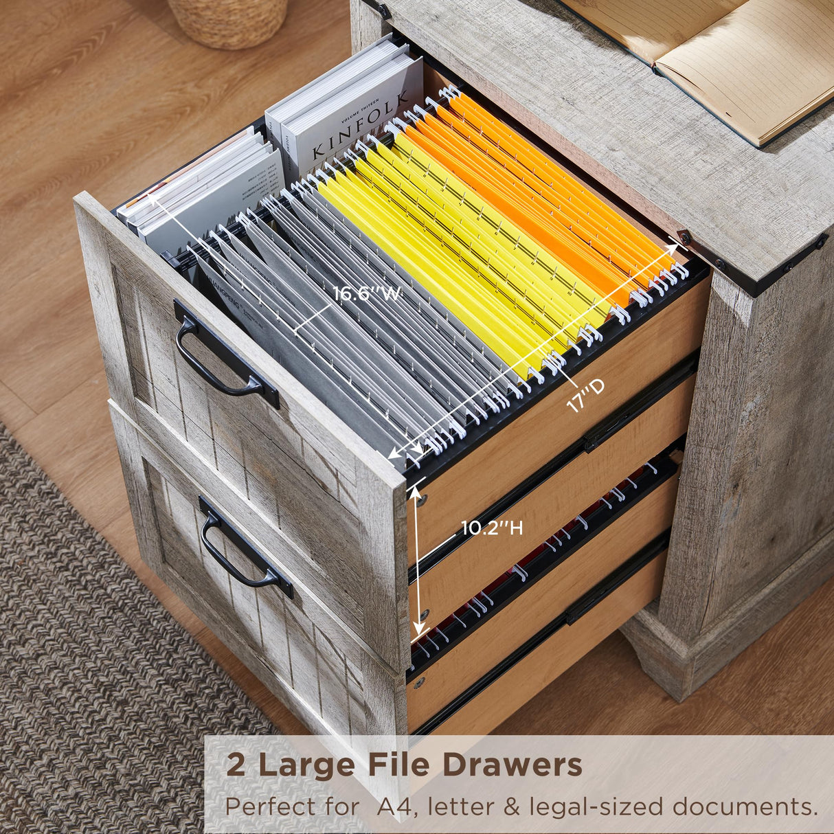 RedLemon Bookcase with 2 File Drawers, 72" Tall Farmhouse Bookshlef with Storage and Adjustable Shelves, 4 Tier Rustic Wood Bookshelf with Cabinet for Home Office, Living Room (Light Rustic Oak) RedLemon