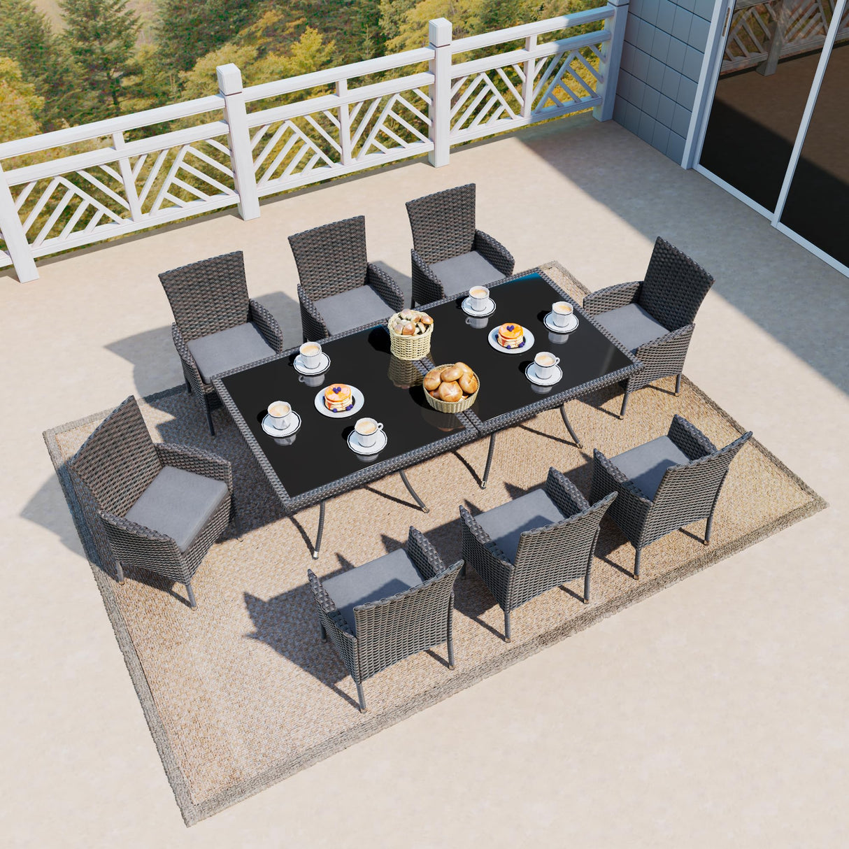10 Piece Patio Dining Set All-Weather Wicker Outdoor Patio Furniture Set Include 8 Dining Chairs w/Soft Cushions and 2 Tempered Glass Table with Umbrella Hole,Rattan Patio Conversation Set,Brown/Gray Halmuz