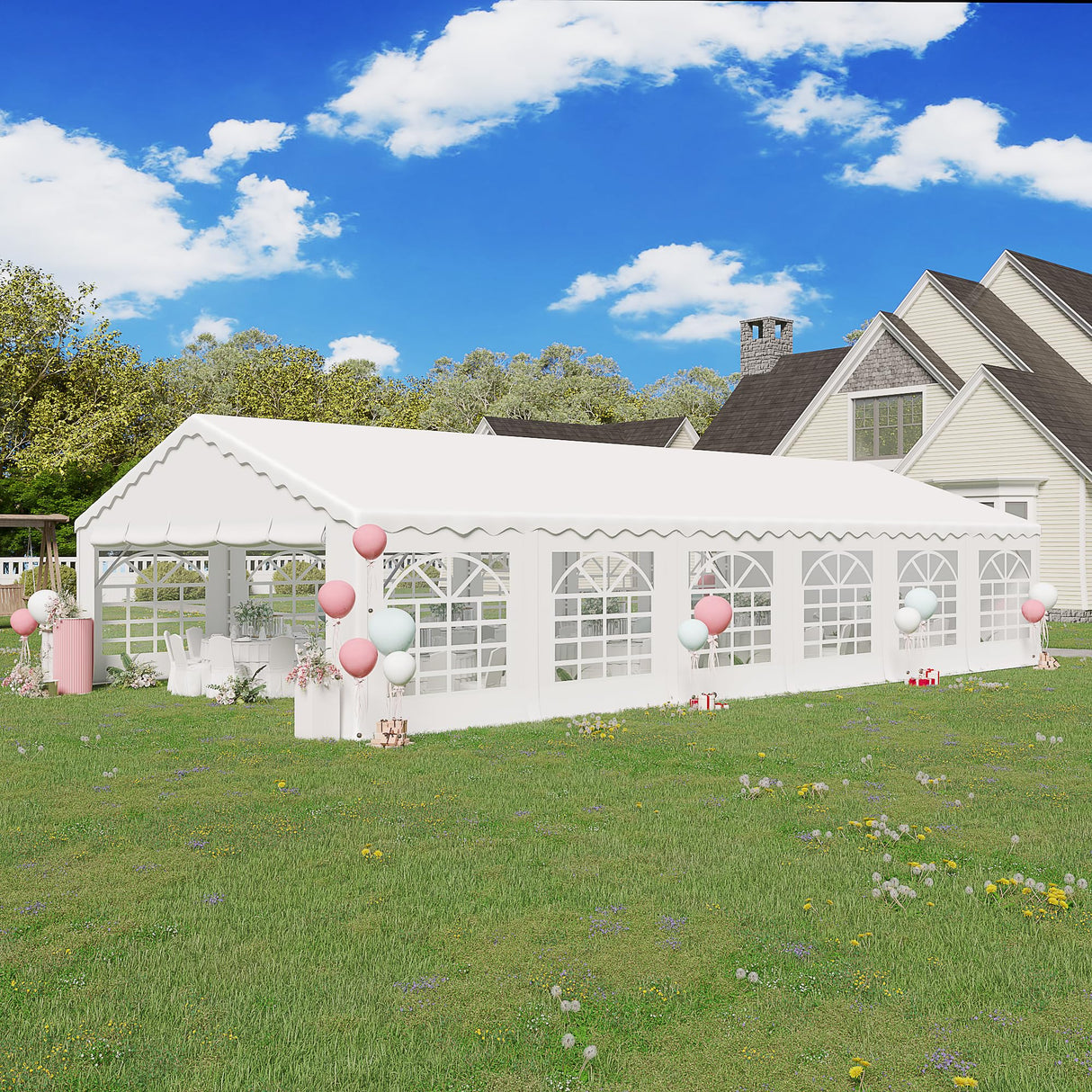 EROMMY 20x40ft Party Tent, Outdoor Wedding Tent, Heavy Duty Large Canopy Carport with Removable Sidewalls, 2 Roll-up Doors, 5 Storage Bags, Gazebo Shelter Tent for Party Event Commercials, White EROMMY