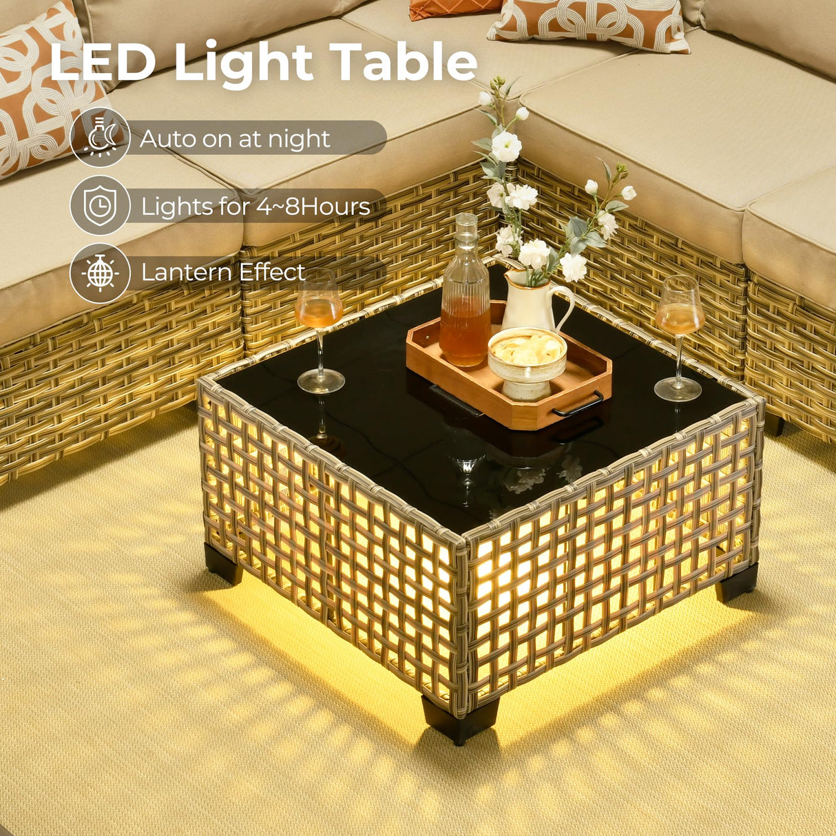 HOOOWOOO Outdoor Sectional Patio Furniture Set,6 Pieces Wicker Conversation Sets L Shaped Couch,Extra Deep Out Door Sofa Outside Furniture,Beige HOOOWOOO