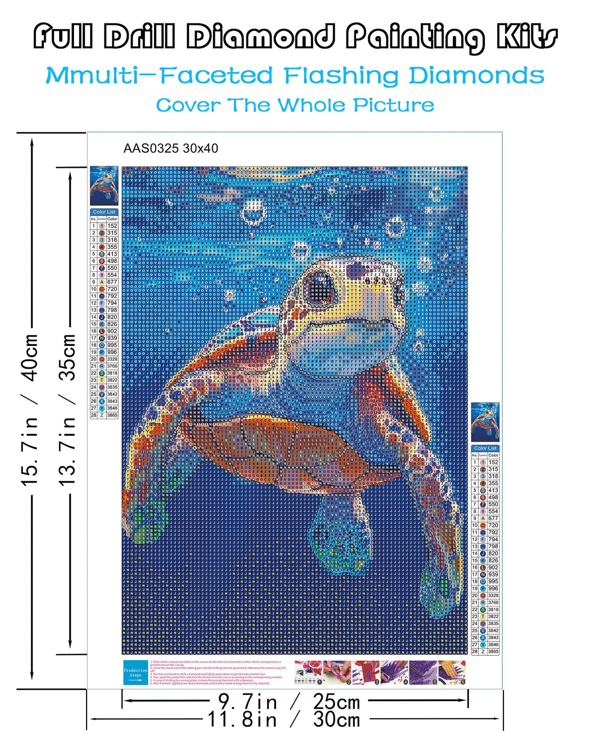 KINPLUB Sea Turtle Diamond Painting Kits for Adults Beginners, Turtle Diamond Art Kits for Adults, DIY Full Drill Round Gem Art Dots for Home Wall Decor 12x16 Inch KINPLUB