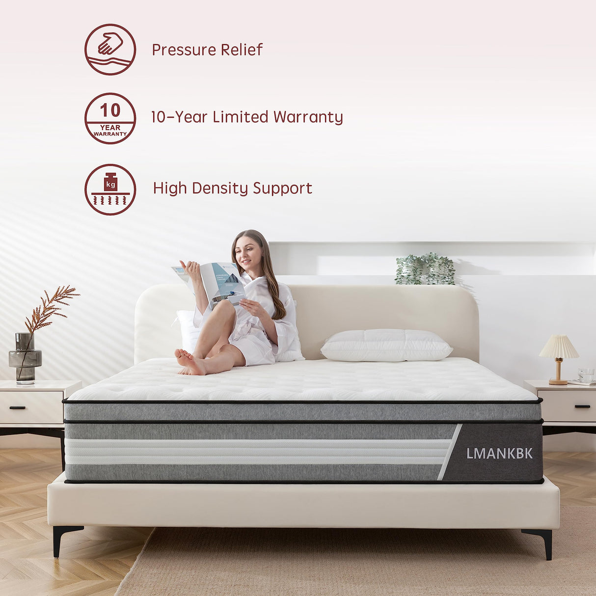 LMANKBK King Mattress, 12 Inch Innerspring Hybrid Mattresses in a Box with Gel Memory Foam, Individually Wrapped Encased Coil Pocket Spring Mattress, Pressure Relief, Medium Firm Support,76"*80"*12" LMANKBK