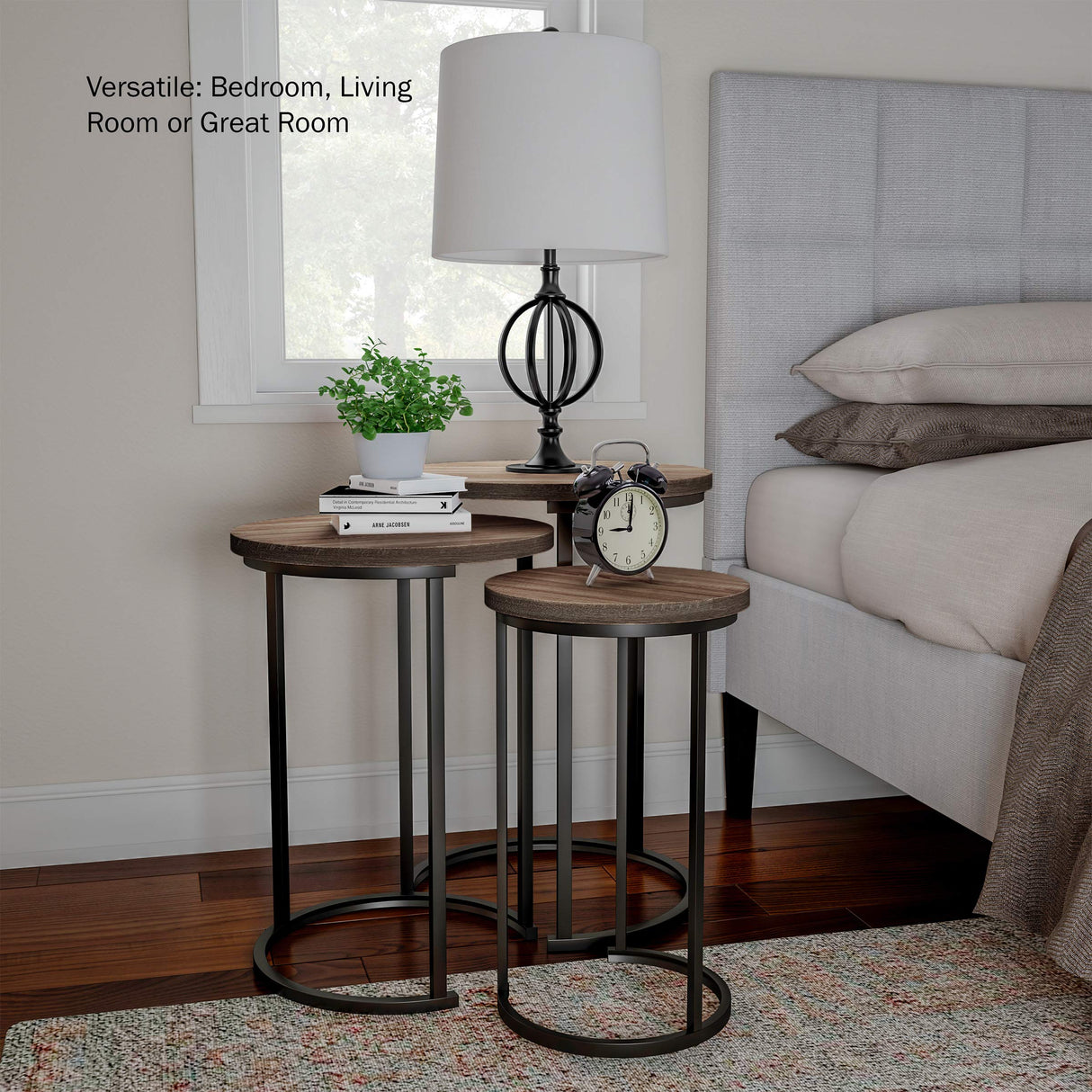Nesting Tables - Set of 3 Round Side Tables for Living Room, Bedroom, or Home Office - Woodgrain-Look End Table Set - Modern Living Room Furniture by Lavish Home (Gray/Brown) Lavish Home