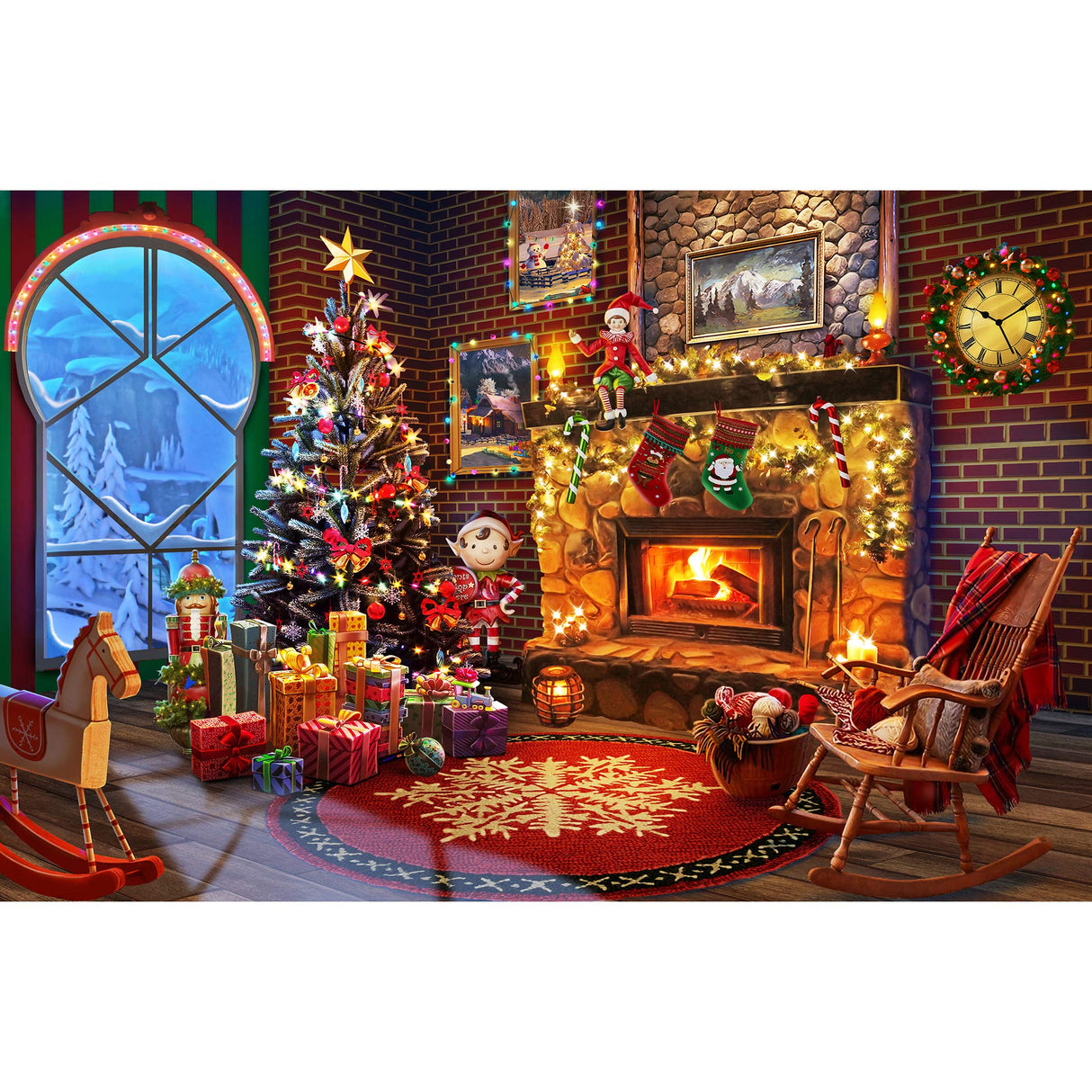 Lavievert Wooden Jigsaw Puzzles 1000 Piece Christmas Puzzles for Adults and Kids - Fireplace, Christmas Tree, Stockings LAVIEVERT