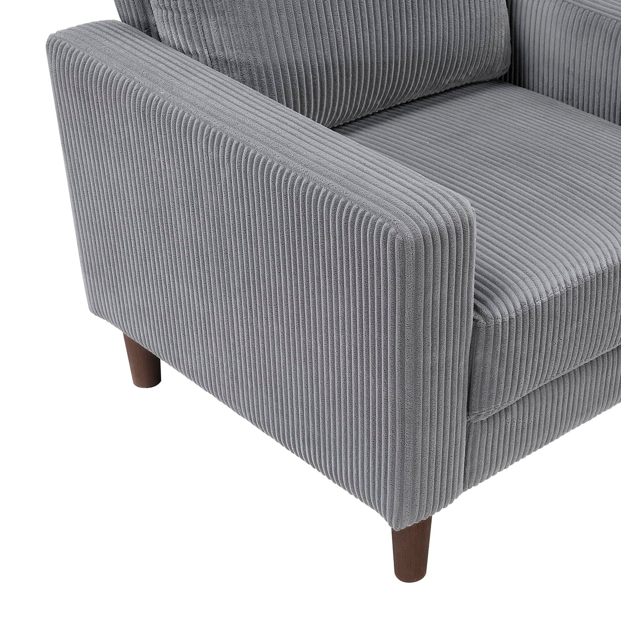 Lexicon Modern Sofa, Corduroy Fabric Upholstered Living Room Sofa, Couch with Brown Legs, Track Arms, Comfy Couch for Living Room/Bedroom/Apartment, 3-Seater, Gray Lexicon