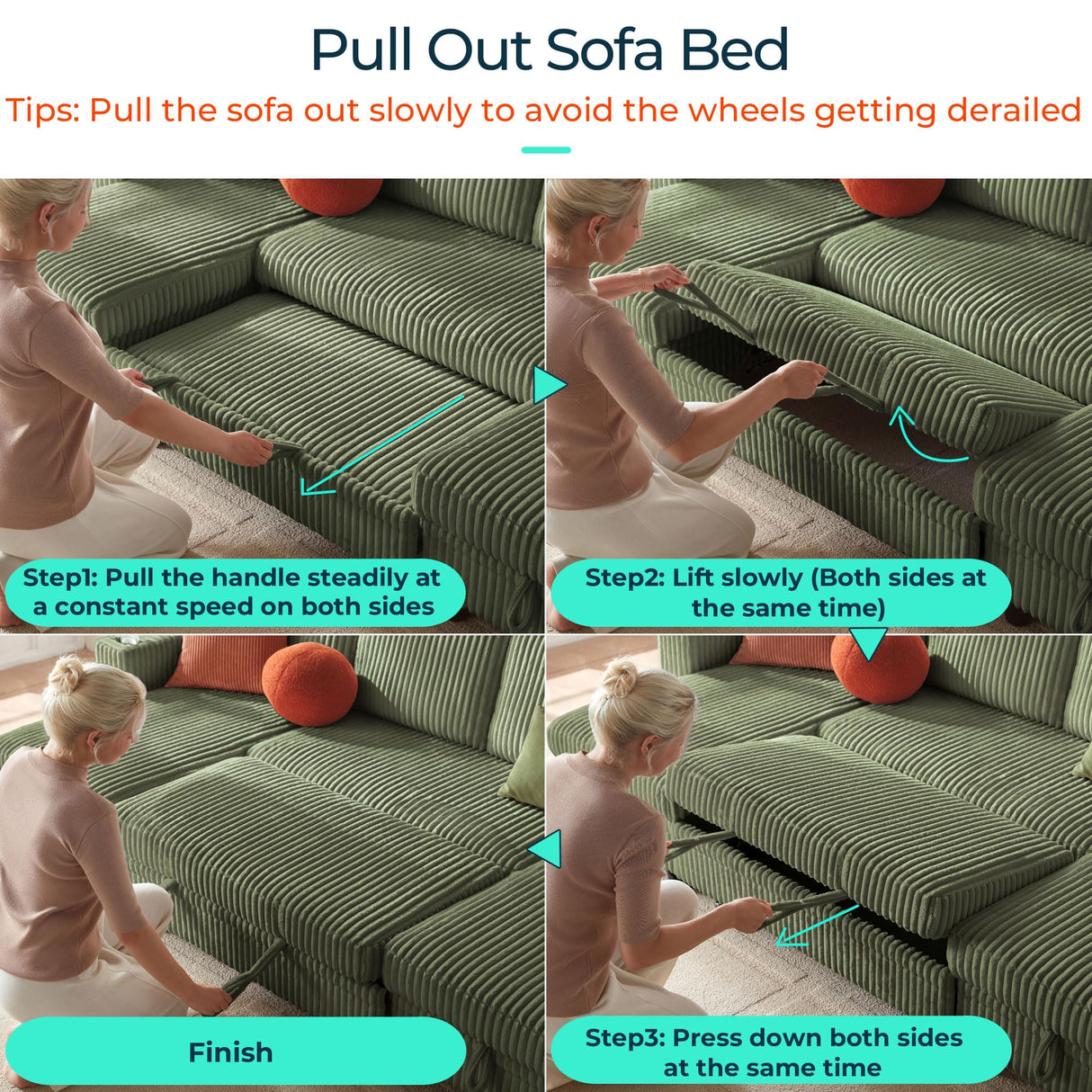 LINSY HOME Pull Out Sofa Bed Sectional Sleeper Sofa with Storage, Plush Corduroy Pullout Modular Sectional Couches for Living Room, L Shaped Convertible Couch Bed for Apartment (Green) LINSY HOME