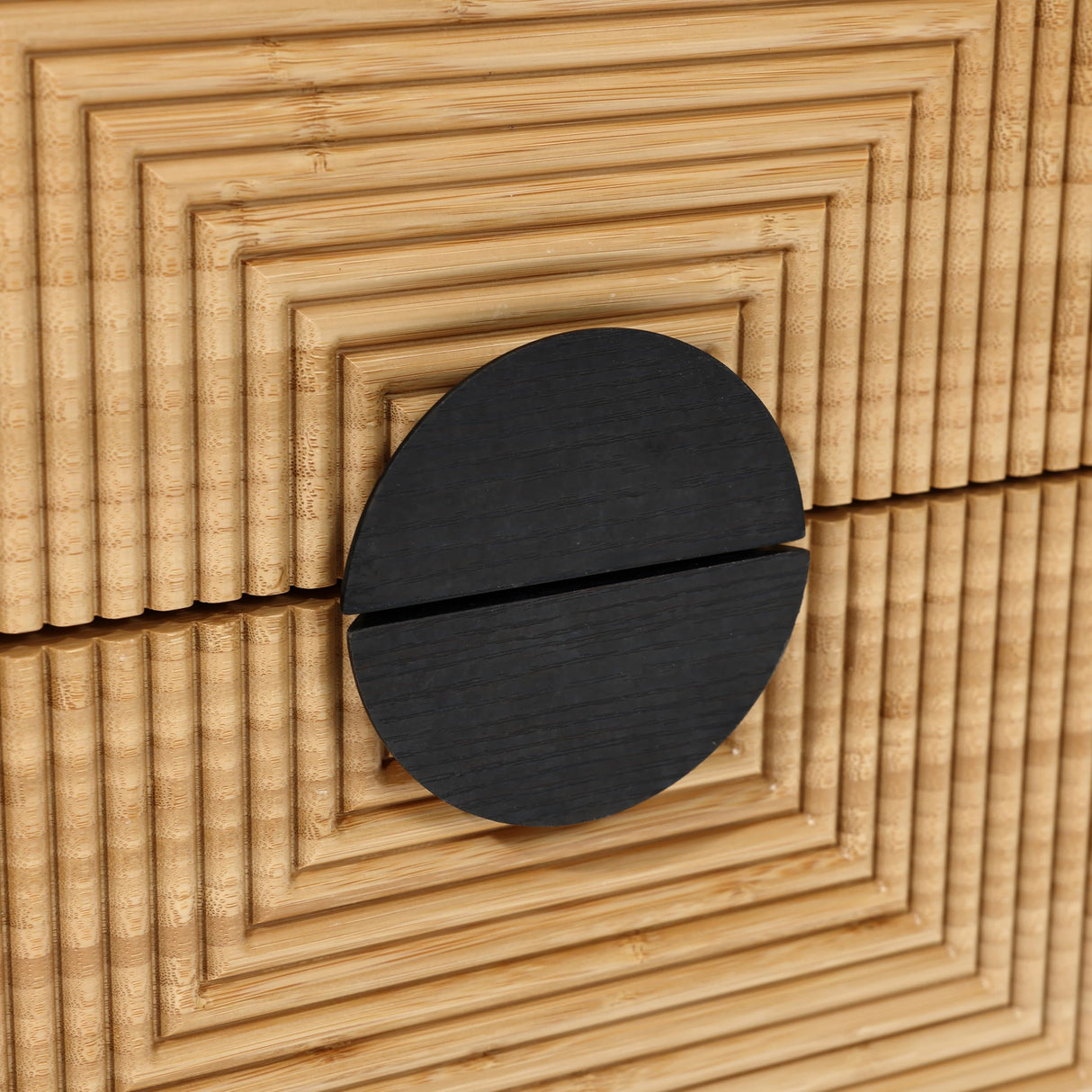 LuxenHome Night Stand, Mid Century Modern Nightstand with 2 Drawers, Boho Bedside Table with Bamboo Strips Pattern, Small End Tables Living Room or Bedroom, Small Side Table with Storage, Black/Brown LuxenHöme