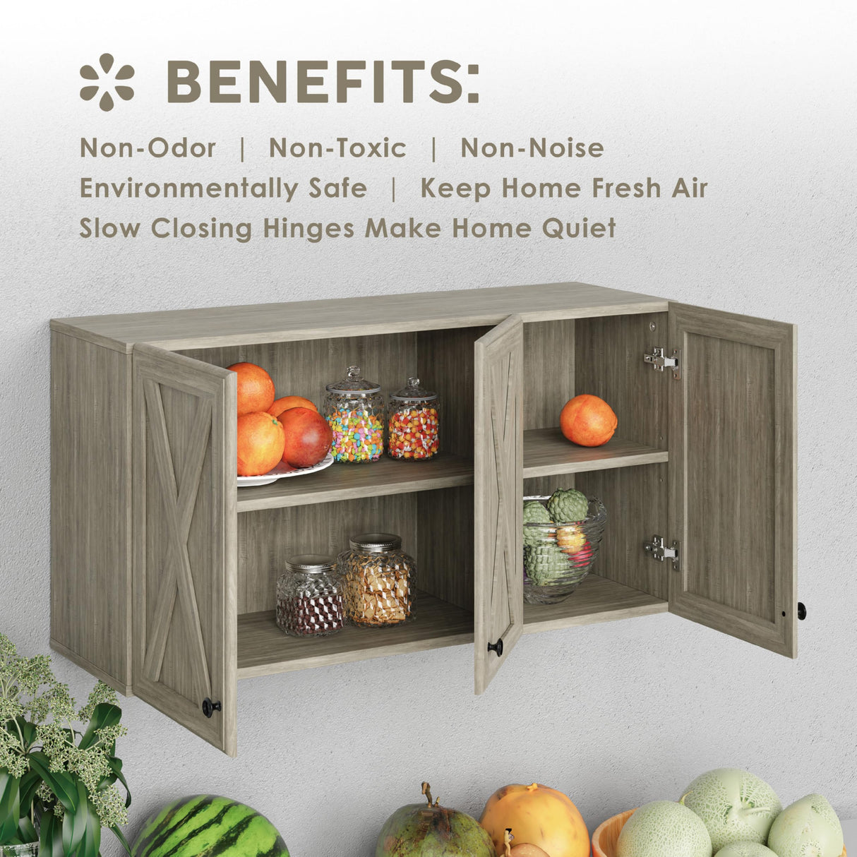 LED Laundry Wall Cabinets - Farmhouse Kitchen Wall Amount Storage Cabinets with 3 Doors and Shelves, 36inch Furnaza