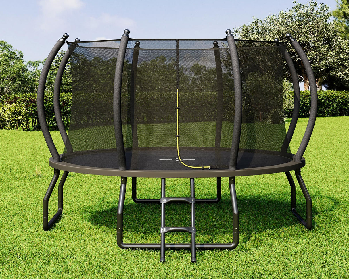 YUMPIE 8FT 10FT 12FT 14FT 16FT Outdoor Trampoline with Enclosure Net and Ladder, Recreational Trampolines for Kids, Pop-up Quick Connect Frame, ASTM Approval YUMPIE
