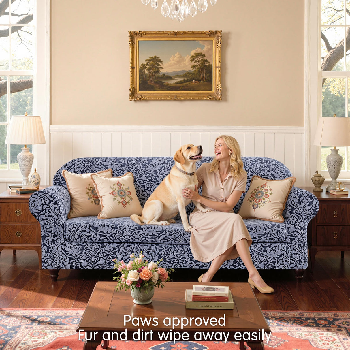 SUBRTEX 2 Piece Couch Covers, Jacquard Damask 3 Seater Sofa Cover with Seat Cushion, Stretch Sofa Slipcovers Non Slip Furniture Protector for Dogs Pets (Large, Grey) SUBRTEX