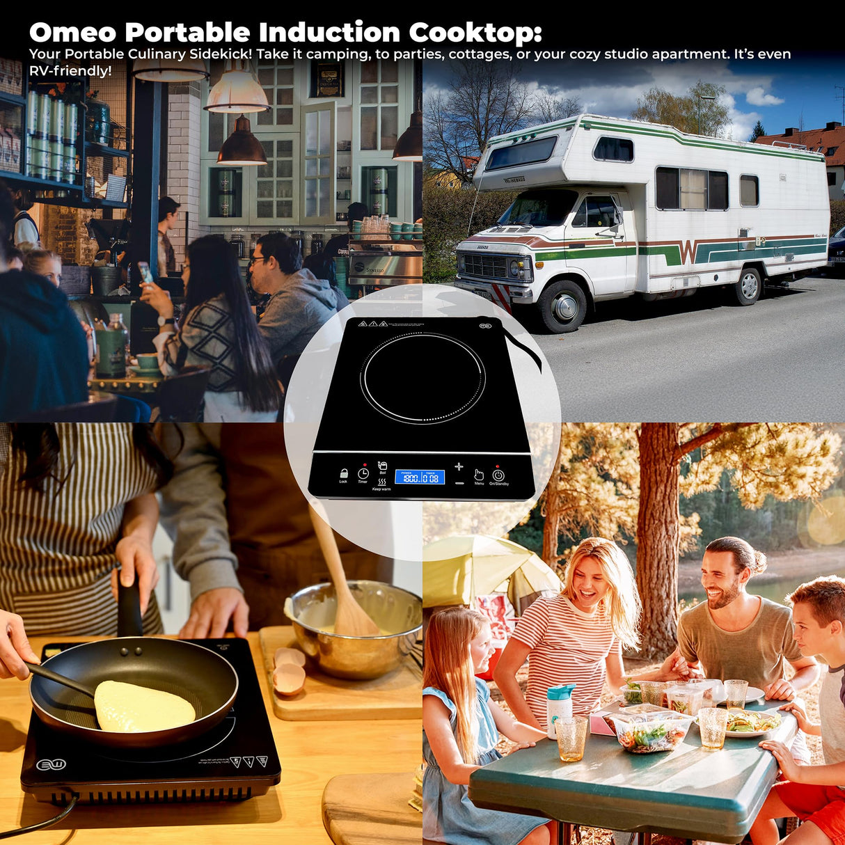 OMEO Portable Induction Cooktop Hot Plate Countertop Burner 1800 Watts Induction Burner with LCD Sensor Touch, LED Display, 10 Temperature Levels, Child Safety Lock, Auto Shutoff Function OMEO