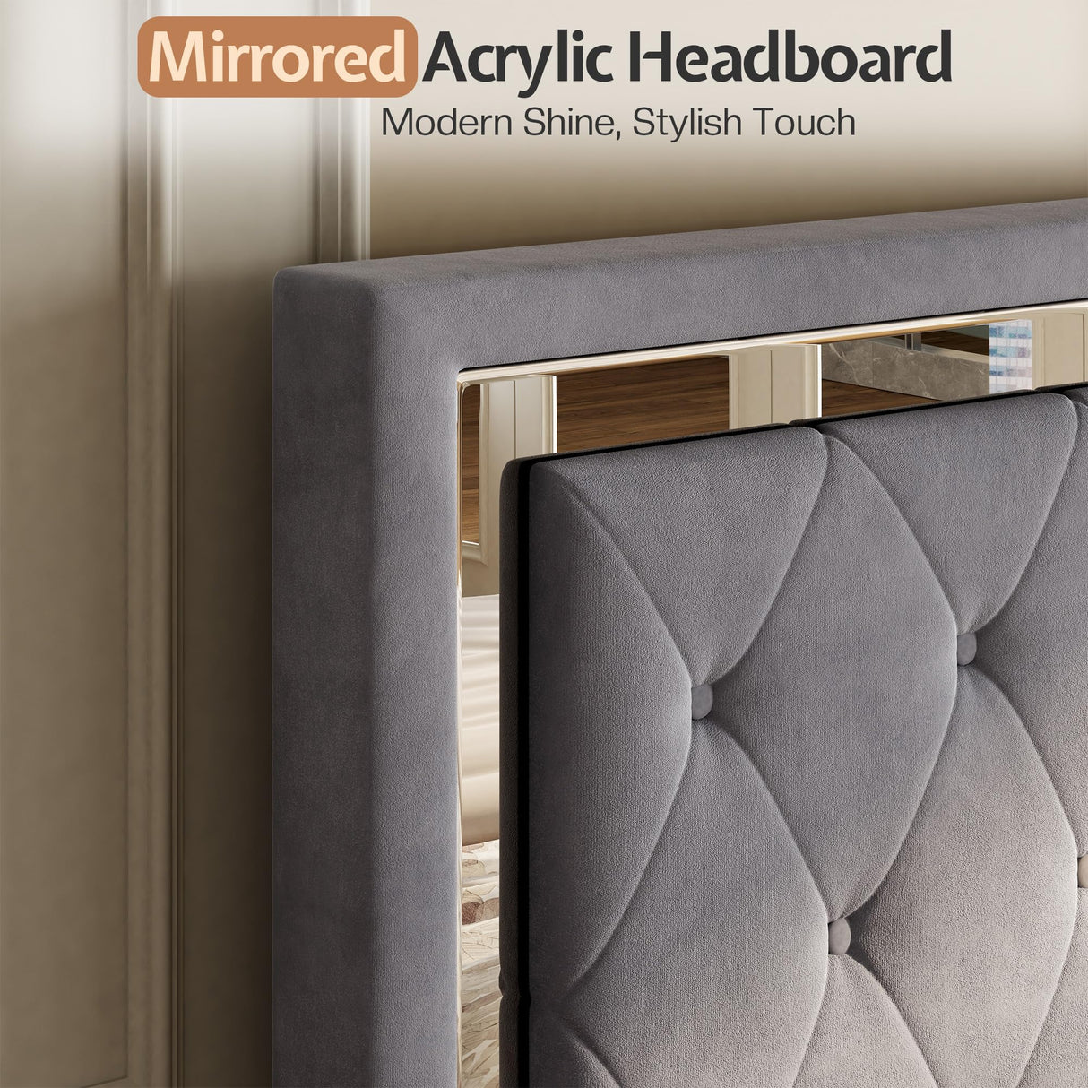 Jocisland Full Bed Frame with LED Lights Headboard&Footboard, Velvet Upholstered Full Size Platform Bed Frame No Box Spring Needed/Light Grey Jocisland