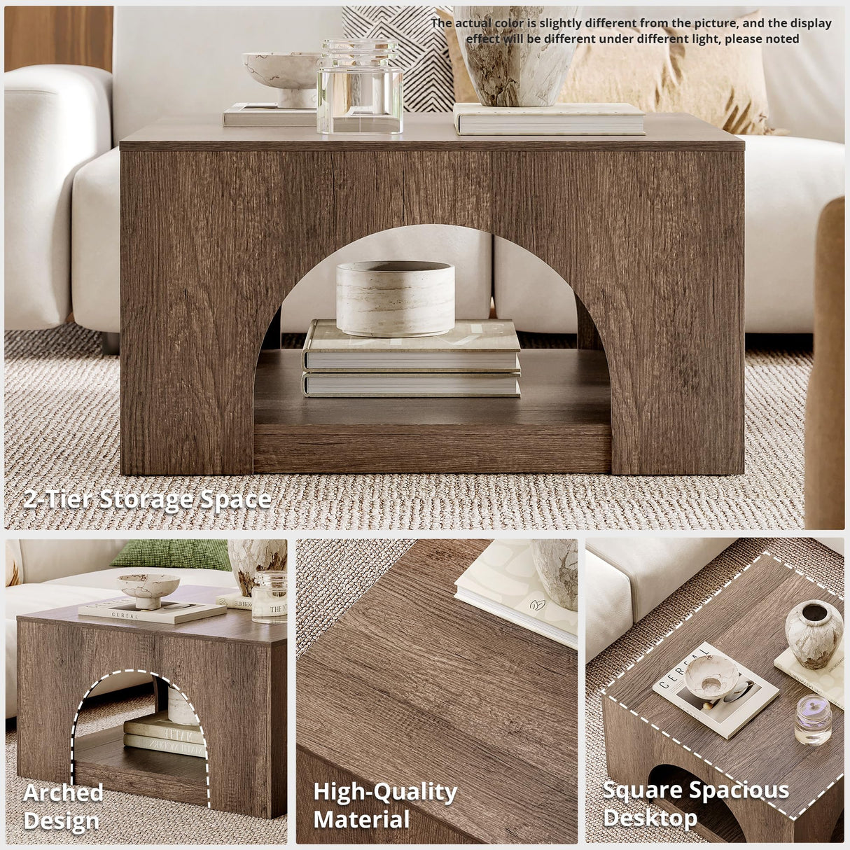 LIKEMET Large Coffee Table, 35.5-Inch LED Center Table with Storage, Square Low Table for Living Meeting Room, Easy Assembly LIKEMET