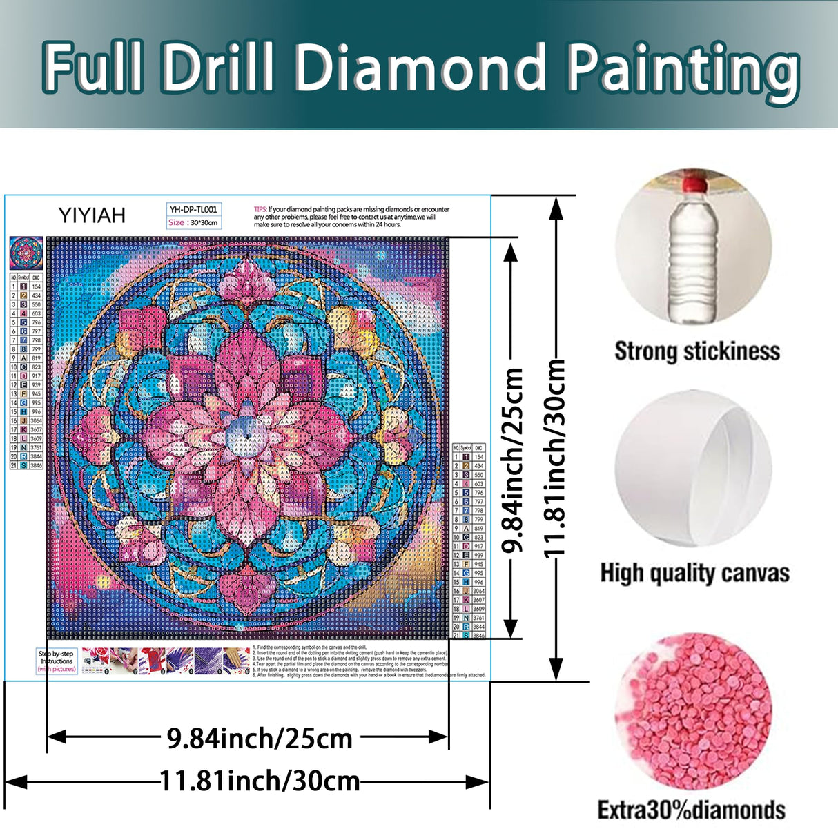 YIYIAH Mandala Diamond Painting Kits for Adults - Diamond Art Kits for Adults -Full Drill Diamond Dots Crafts for Adults - Gem Art for Home Wall Decor Gift YIYIAH