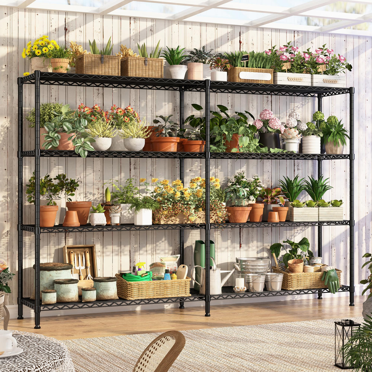 REIBII 70"W Metal Shelving, Storage Shelves 4-tier Wire Shelving Unit Load 1240LBS Metal Shelves for Storage Adjustable Shelving Rack for Pantry Kitchen Commercial school Garage 70"W*15.8"D*62.9"H REIBII