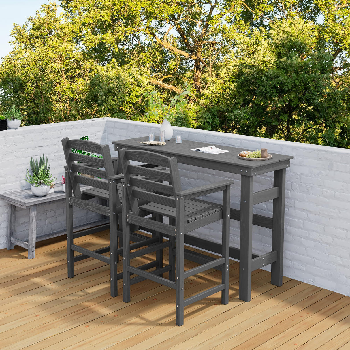 SERWALL 41" Outdoor Bar Table, All Weather HDPE Patio Bar Counter Height Table, Rectangle Patio Bar Table for Outside, Garden, Backyard, Balcony, Poolside, Grey SERWALL