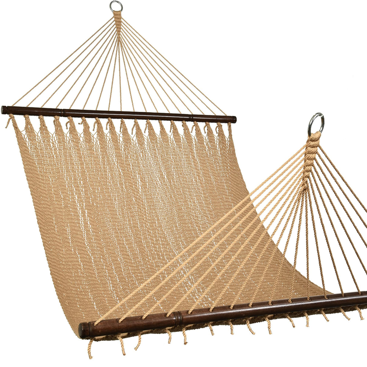Lazy Daze Hammocks 10.5 FT Double 2 Person Caribbean Rope Hammock, Hand Woven Polyester Hammock with Spreader Bars, for Outside Outdoor Backyard Patio Poolside,450 LBS Capacity, Tan Lazy Daze Hammocks