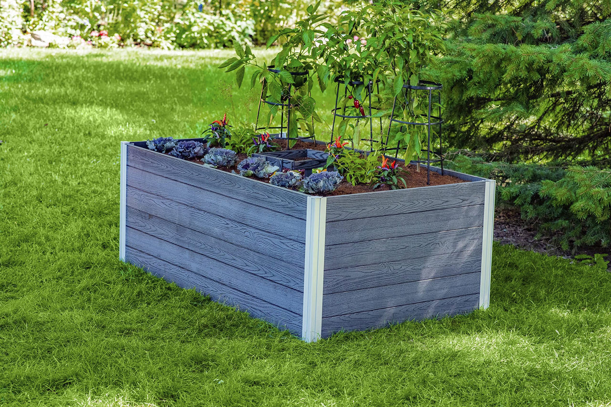Vita Urbana 3 Foot x 5 Foot Embossed Vinyl Keyhole Garden with Composting Basket, Slate Grey, Gray, PVC, BPA and Pthalate Free, Woodgrain, VT17602 Vita